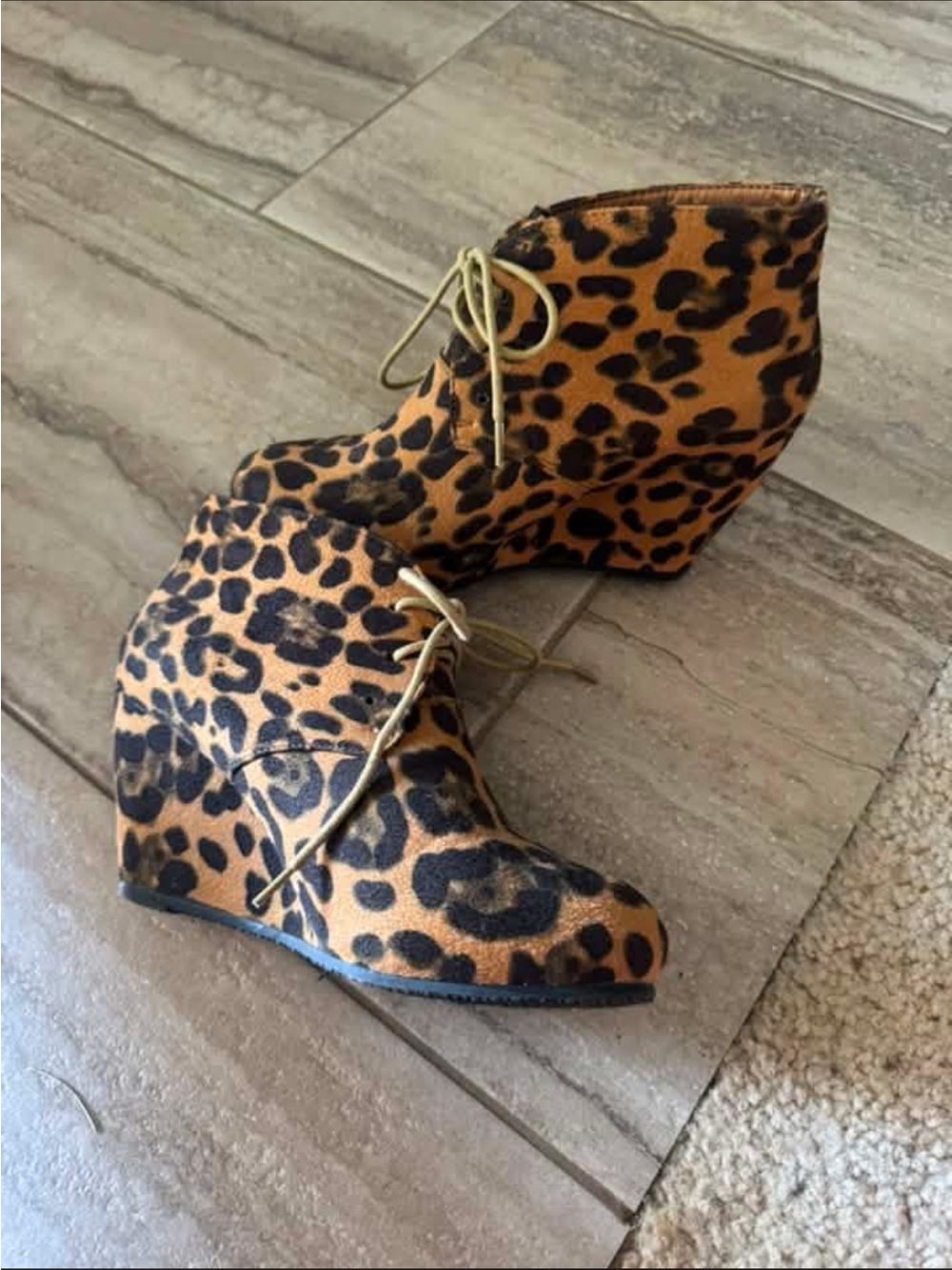 Leopard Print Wedge Ankle Bootie - Brown